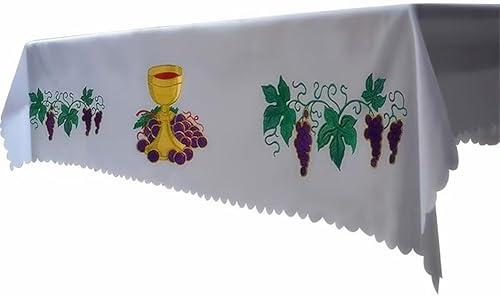 BLESSUME Church Altar Table Cloth Communion Rectangle Table Runner Free Size 78 x 59 Inches (White 2)