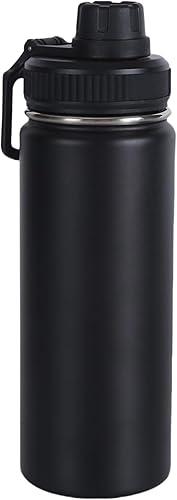 Wide Mouth Insulated Sports Water Bottle,Double wall Stainless Steel Vacuum flask with Leakproof Lid (Black, 18 Ounce)