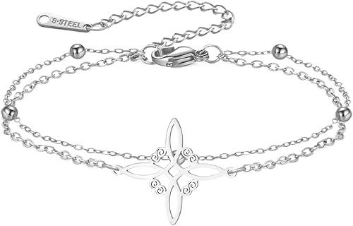Dreamtimes Witches Knot Anklet Celtic Magic Knot Protection Symbol Beach Wiccan Foot Chain Stainless Steel Spiritual Gift for Women Adjustable Chain Ankle Bracelet