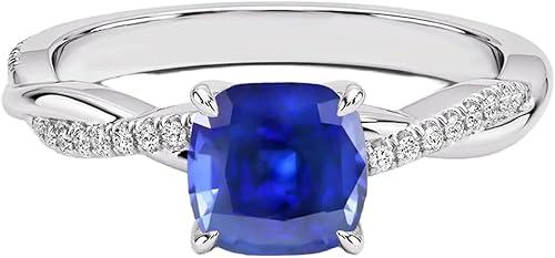 1.5 CT Cushion Cut Gemstone Engagement Rings for Women 10K 14K 18K Gold Half Eternity Twisted Rings Promise Wedding Anniversary Ring Unique Bridal Ring for Her