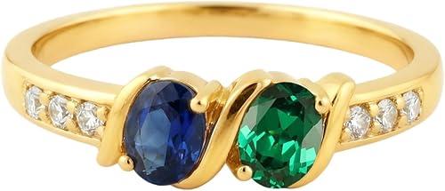 Personalized 1-5 Birthstone Rings for Women 10K 14K 18K Gold Oval Shaped Birthstone Family Mother's Ring Anniversary Ring for Wife Mom Size 4-15