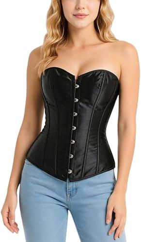 Corset Top for Women Plus Size Satin Overbust Bustier Vintage Lace Up Steampunk Gothic Renaissance Costume