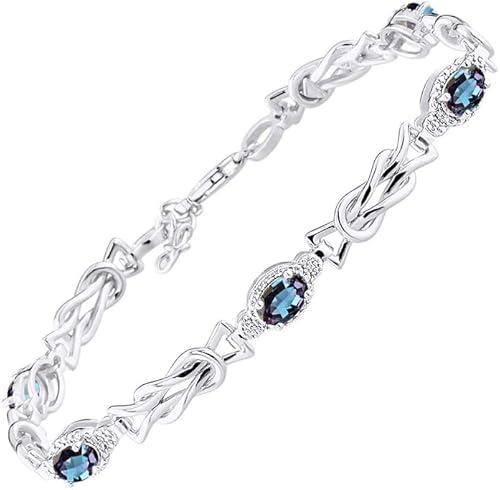 RYLOS Bracelets for Women Sterling Silver Love Knot Tennis Bracelet Gemstone & Diamonds Adjustable to Fit 7"-8" Wrist, 5 Gorgeous 6X4MM Jewelry for Women Friendship Bracelets