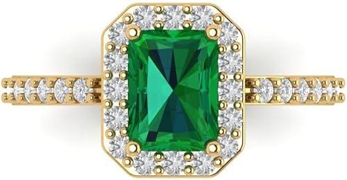 Clara Pucci 14K Solid Gold Engagement Ring for Women | 1.92 cttw Emerald Emerald Cut Halo | Real Yellow Gold Wedding Ring