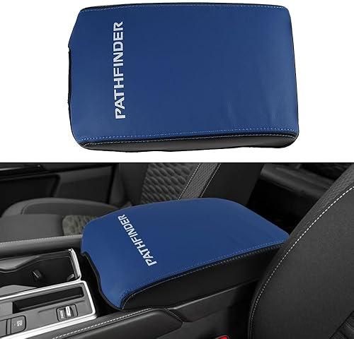 LEXLEY Center Console Pad Armrest Box Cover Waterproof Anti-Scratch Leather Protector Covers for Nissan 2022 2023 2024 2025 2026 Pathfinder -Blue+Black
