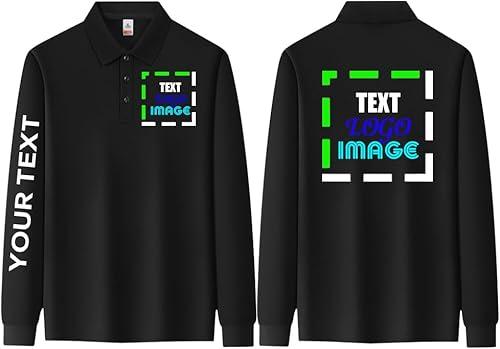 Custom Long Sleeve Polo Shirt for Men Customized Personalized Polo Shirts with Text Logo Image
