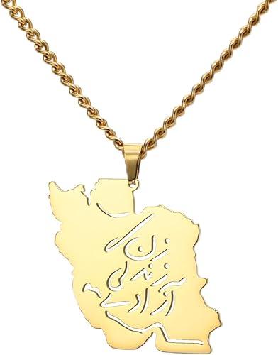 Dreamtimes Iran Map Pendant Necklace Peace Dove Olive Branch Persian Calligraphy Necklaces Stainless Steel Persian-Inspired Jewelry