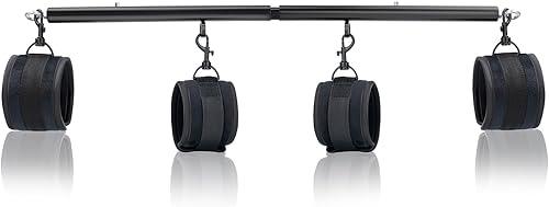 Spreader Bar Heavy Duty Stainless Steel Expandable Bar Home Gym with 4pcs Furry Crocodile Red Adjustable Strap,Sports Aid Training Pilates Aid Kit,Indoor Yoga Set