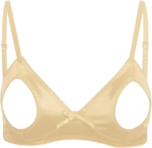 Freebily Women's Sexy Lingerie Sheer Mesh Hollow Out Open Nipples Wireless Unlined Bra Tops Bralette