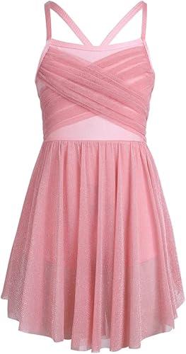 TiaoBug Girls Spaghetti Chiffon Ballet Dance Dress Empire Waist Gymnastics Leotard Lyrical Ballerina Dance Costume