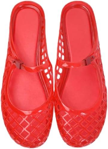 Clear Jelly Sandals for Women Mesh Flats with Adjustable Buckle Strap Mary Jane Breathable Summer Beach Shoes Comfortable Slip On Slide Closed Toe Sandals
