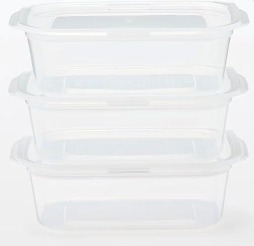 無印良品 MUJI MDC96A3S Food Containers Can Be Used In The Microwave With Lid On, Translucent, Rectangular Type, 13.5 fl oz (400 ml), Pack of 3