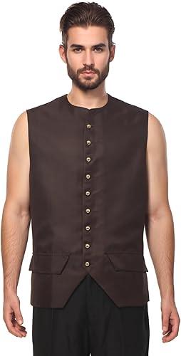 BLESSUME Colonial Mens Vests Renaissance Vintage Vest Top Gothic Steampunk Button-up Waistcoat