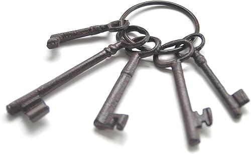 BLESSUME Punk Key Chain Medieval Bronze Skeleton Keys on Ring