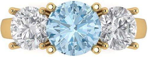 Clara Pucci 14K Solid Gold Engagement Ring for Women | 3 cttw Swiss Blue Topaz Round Cut Three-Stone | Real Yellow Gold Wedding Ring