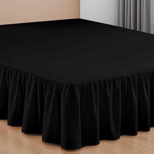 SGI bedding 20 Inch Drop Ruffled Bed Skirt Queen Size - Classic Gathered Styling, Platform Style Dust Ruffle with Secure Fit, Split Corners, Wrinkle-Resistant Microfiber - Black