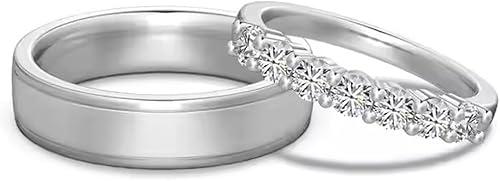 10K 14K 18K Gold Custom Couples Wedding Band for Him and Her 2PCS/3PCS Moissanite Wedding Promise Band Ring Set for Couples Size 3-16