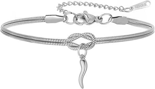 Dreamtimes Infinity Knot Bracelet Italian Horn Charm Bracelets for Women Men Adjustable Stainless Steel Lucky Protection Jewelry Gift