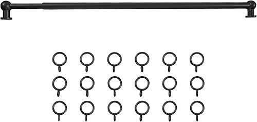 TWOPAGES 28" to 48" Black Cafe Curtain Rod 1 Pack, Small Adjustable Rod Set with Rings for Windows Bedroom Kitchen Bathroom French Door