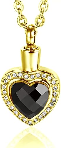 10K Gold Birthstone Urn Necklace for Ashes, 10K/14K/18K Real Gold 3.0 Carat Birthstone Cremation Necklace Jewelry for Women Keepsake Necklace Memorial Locket Ash Holder