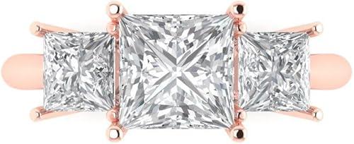 Clara Pucci 2.62 CT Princess Cut Zircon 14K Rose Gold Solitaire W/Accents 3 Stone Designer Bridal Wedding Everlasting Promise Ring Band