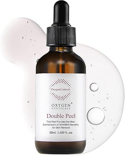 OxygenCeuticals Double Peel – AHA 24.5% + BHA 0.5% Exfoliating Solution for Oily Skin, Pore-Refining Chemical Exfoliant with Panthenol for Hydration & Comfort, 1.69 fl oz (50 ml)