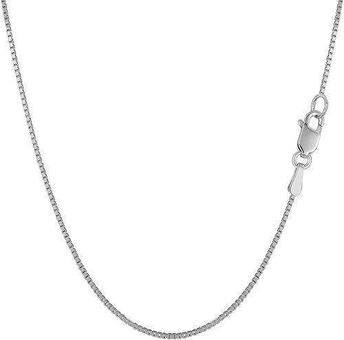 Jewelry Affairs 18k White Solid Gold Mirror Box Chain Necklace, 0.8mm