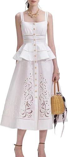 Women’s Hollow Out Square Collar Sleeveless Vest Casual Skirt Two Piece Set Summer Elegant Outfit