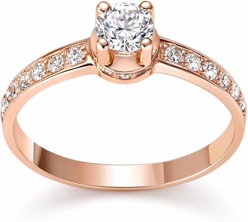 Rose Gold Moissanite Engagement Ring, Solitaire with Accent Stones, Elegant Promise Ring for Women, Delicate Engagement