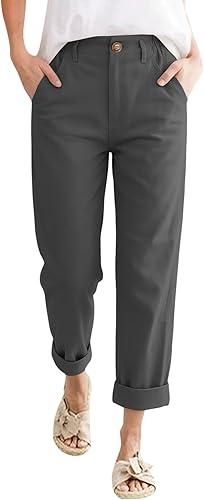 Women's High Waist Rolled Cuff Casual Pants with Elastic Back Waist Loose Fit Harem for Work Office Trousers