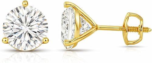 The Diamond Deal IGI Certified .50ct to 5.00 Carat Round Brilliant Lab-Grown Diamond 3-Prong Stud Earrings in 14k Yellow, White or Rose Gold With Screw Back Closure