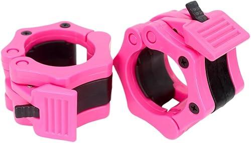 Heavy Duty 2-Inch Quick Release Barbell Clamps - Olympic Weight Lifting Collars, Locking Clips for Weight Bar Plates, Workout & Strength Training (Pair) (Pink)