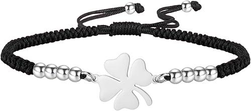 EUEAVAN Clover Bracelet for Women Green Shamrock Good Lucky Four Leaf Clover Handmade Red String Bracelet Friendship Jewelry St. Patrick's Day Accessories Irish Gift