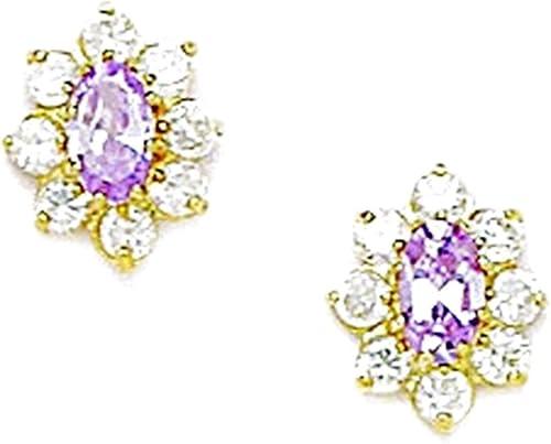 14k Yellow Gold June Lt-Purple 3x5mm CZ Flower Screw Back Earrings 10x8mm Stud Earring for Women