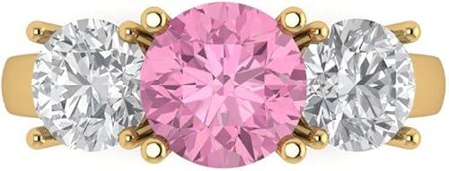 Clara Pucci 3.25 ct Round Cut Created Pink Diamond 14k White Gold Three-Stone Wedding Engagement Bridal Promise Ring