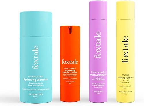 Morning Glory Routine (Matte) Skin Care Kit | Cleanser Face Wash 100ml + Ceramide Moisturizer 50ml + Vitamin C Face Serum 30ml + Matte Finish Sunscreen 50ml