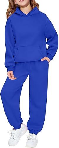 KIKX0DE Toddler Boys Girls Sweatsuit 2 Piece Soild Sweatsuits for Teens Kids Sweatshirts and Jogger Sweatpants Sweat Set