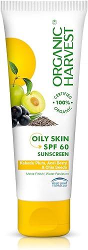Organic Harvest Sunscreen For Women & Men SPF 60 PA+++ for Oily or Acne Prone Skin | Sunscreen Lotion Protects From Harmful UVA & UVB Rays | Hydrates & Nourished Skin | Sulphate & Paraben Free - 100gm
