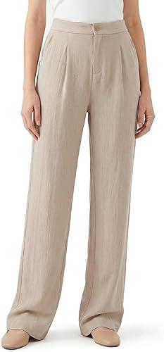Zylioo Tall Linen Pants Women 5'8"+ Height Wide Leg Straight Palazzo Dress Pants for Work Summer Business Casual