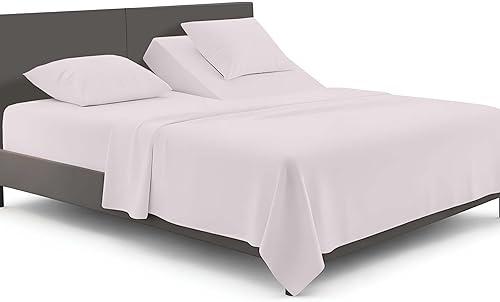 SGI bedding Adjustable Split Head Flex Top Queen 32" Microfiber Sheet Set Ultra Soft, Cooling & Deep Pocket 15 Fitted, 4-Piece Breathable & Durable Bedding Set for Split Queen Beds -Light Grey