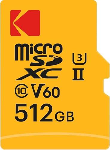 Kodak MicroSD Card 512GB UHS-II U3 V60 Ultra Fast Transfer Rate 300MB/s Read 160MB/s Write 4K/8K Video Ultra Large Memory for Videos and Photos SD Adapter Included