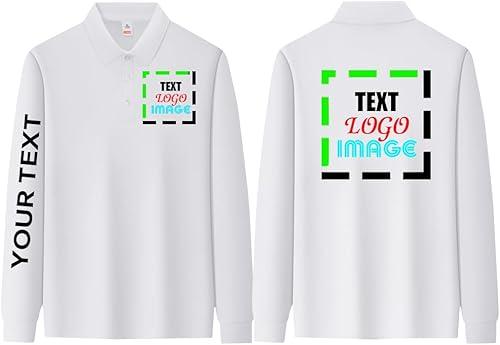 Custom Long Sleeve Polo Shirt for Men Customized Personalized Polo Shirts with Text Logo Image
