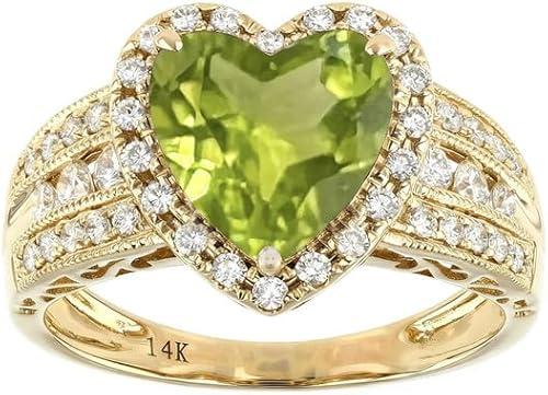 10K 14K 18K Gold 2 Carat Heart Shaped Gemstone Engagement Rings for Women with Moissanites/Diamonds Heart Gemstone Promise Anniversary Ring for Her Size 3-16