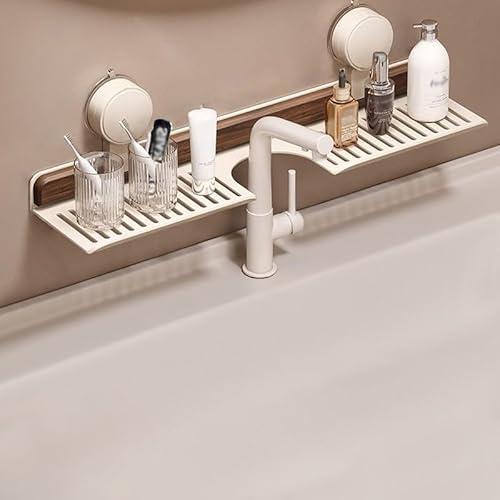Walnut Suction Cup Bathroom Shelf, Wall Mounted No Drilling Storage Shelf Basket Accessories for Bathroom & Kitchen, Modern & Classic Style, 50cm, 1 Shelf, 2KG Load Capacity