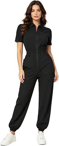 Freebily Scrub Jumpsuit for Women's Multi-Pocket Medical Nursing Uniform One Piece Nurse Scrubs Work Coveralls