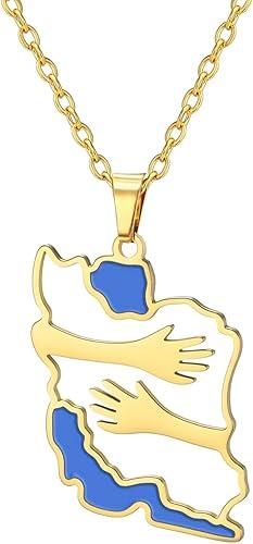 Iran Map Patriotic Embrace Design Necklace Unisex Stainless Steel Peace-Themed Pendant Necklace with Map Jewelry