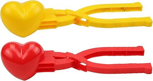 2PCS Heart Snowball Maker Heart Shape Snowball Clip, Snow Ball Molds Fun Winter Outdoor Activities Snow Games (Red & Yellow)