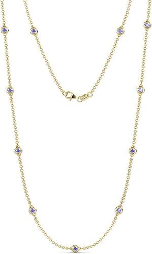 TriJewels 11 Stone Round Tanzanite 1 5/8 ctw Women Station Necklace 14K Gold