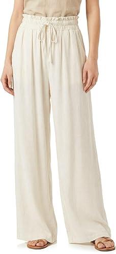 Zylioo Linen Pants for Tall Women 6Ft Height, Smocked Waist Straight Leg Relaxed Vacation Trousers