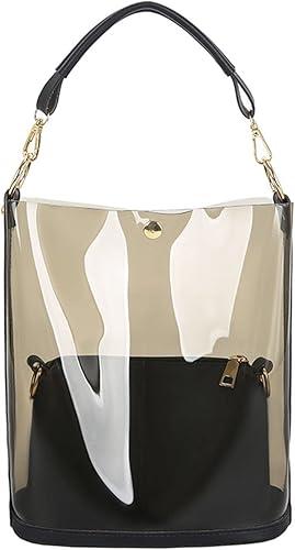 Vintage 2 in 1 Bag Clear Messenger Bucket Semi Jelly Shoulder Wife Best Sisters Bucket
